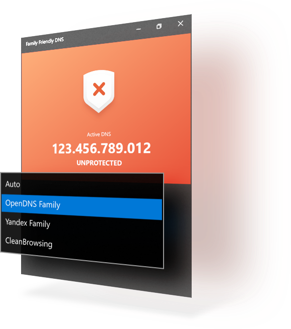 Application screen shot with OpenDNS Family selected from the list
